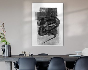 Surfaces et lignes abstraites en noir et blanc. Encre, crayon, monotype. sur Dina Dankers