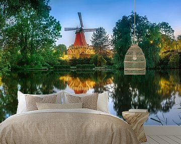 Windmill near Hamburg at sunset.