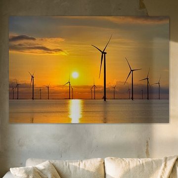 Windmolens Afsluitdijk bij zonsopkomst