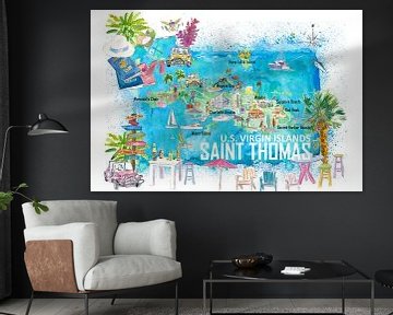 Saint Thomas USVI Illustrierte Reisekarte mit Straßen und touristischen Highlights