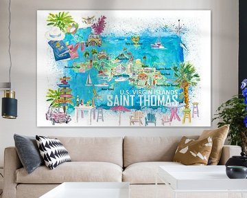 Saint Thomas USVI geïllustreerde reiskaart met wegen en toeristische hoogtepunten van Markus Bleichner