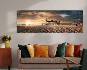 Ahlbeck strand op Usedom aan de Oostzee met pier. van Voss Fine Art Fotografie