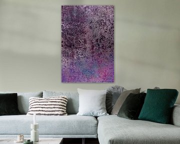 Minimalistische abstracte kunst in roestbruin, roze, paars en metallic blauw van Dina Dankers