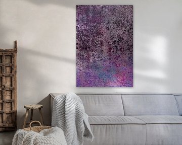 Minimalist abstract art in rusty brown, pink, purple and metallic blue by Dina Dankers