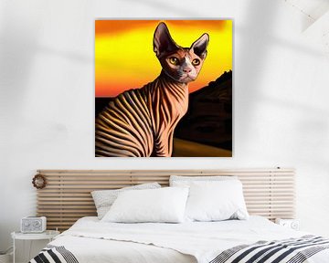 Gestreepte Sphynx kat bij zonsondergang portret van Maud De Vries