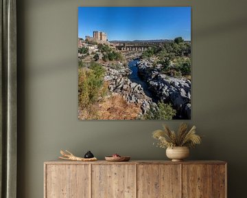 Forteresse avec pont et rivière près de Leon, Espagne