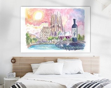 Betoverend Barcelona Spanje met Sagrada Familia en Tafel bij Placa de Gaudi van Markus Bleichner