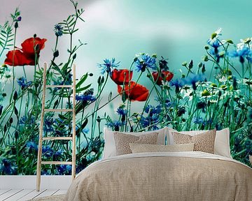 Poppies, cornflowers and chamomiles vintage effect by Tanja Riedel