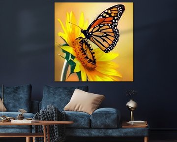 Monarch vlinder op zonnebloem van Maud De Vries