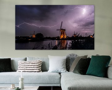 Lightning at World Heritage Site Kinderdijk by Marjan van der Heijden