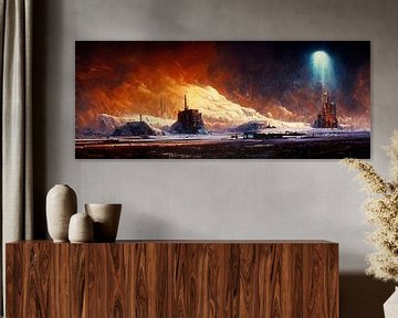 Panorama van een verlaten onderzoeksstation op Mars van Josh Dreams Sci-Fi