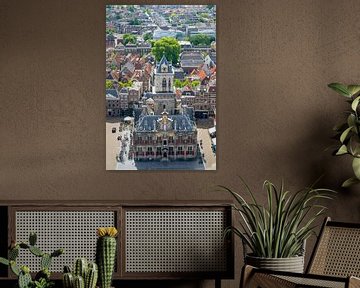 Stadhuis Delft van bovenaf gezien tijdens de zomer in Delft van Sjoerd van der Wal