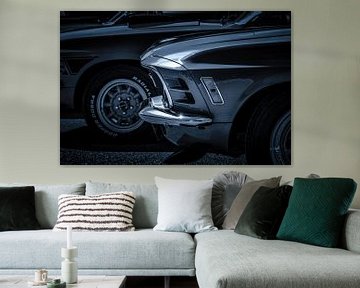 Ford Mustang zwart wit close up van Nicolaas Digi Art