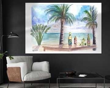Caribisch chillen met drankjes, zeezicht en Travellers Palm van Markus Bleichner