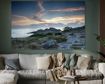 Sunset at Castro de Baroña by the sea in Portugal by Joost Adriaanse