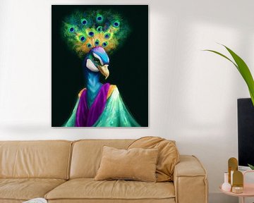 Colorful peacock portrait - digital art by Maud De Vries