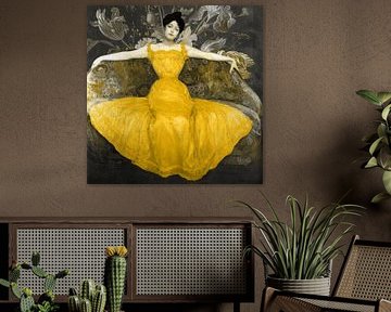 Dame im gelben Kleid, Max Kurzweil mit geblümtem Hintergrund