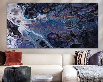 Panorama of liquid colors: Night vibes (purple, gold, black)