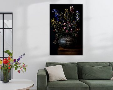 Field bouquet in a big brown vase