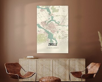 Vintage landkaart van Zwolle (Overijssel) van MijnStadsPoster