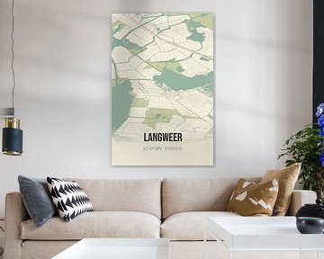 Vintage landkaart van Langweer (Fryslan) van Rezona