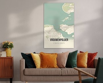 Vintage landkaart van Vrouwenpolder (Zeeland) van Rezona