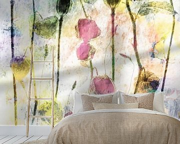 Lampionnetjes, papaverbollen met gemengde techniek.