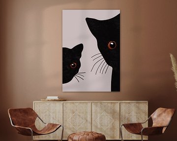 2  zwarte Nieuwsgierige katten. van Bianca van Dijk