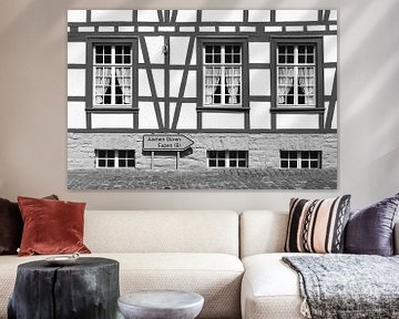 Lines of half-timbered house in Monschau, Eifel, Germany