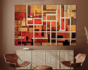 Abstracte vlakken in rood, bruin en goud van Bert Nijholt