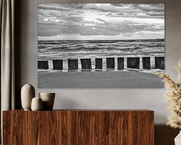 Groyne in Zingst aan de Oostzee. De kribben reiken tot in de zee. Landschapsfoto van Martin Köbsch