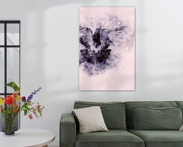 De duif, Aquarel van een vogel in blauw, paars met roze van MadameRuiz