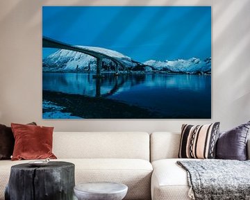 Gimsøystraumen Bridge in the Sydalspollen Fjord during sunset by Sjoerd van der Wal Photography