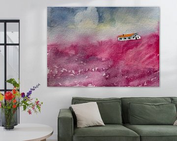 Wind door de Lavendelvelden | Aquarel schilderij