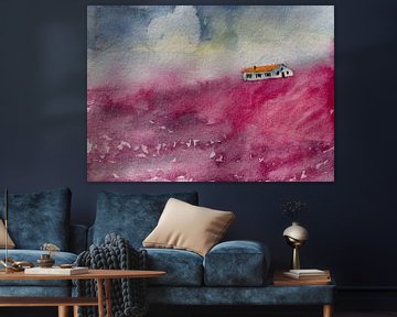 Wind over de Lavendelvelden | Aquarel schilderij