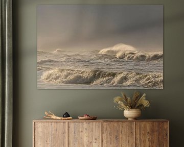 Vagues sur la plage de l'île de Texel, dans la région de la mer des Wadden. sur Sjoerd van der Wal Photographie