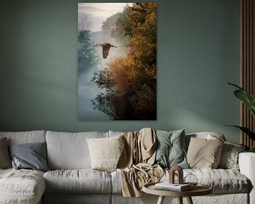 Reiger in mistig landschap van natascha verbij
