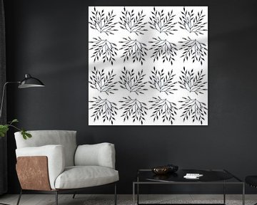Warme grijze aquarel bladeren botanische symmetrische illustratie van Dina Dankers