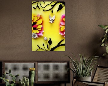Bright Yellow and Flowers III - bloem, plant en zilver detail van Lily van Riemsdijk - Art Prints with Color