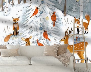 Dieren in winterlandschap met bergen van Caroline Bonne Müller