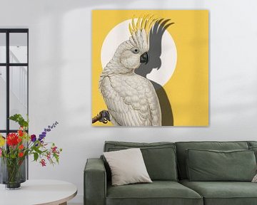 White Parrot on Yellow by Marja van den Hurk
