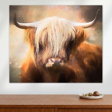 Scottish Highlander waterpaint effect