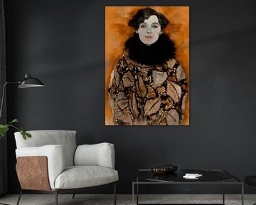 Portret van Johanna Staude in het bruin, naar het werk van Gustav Klimt