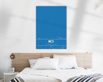Blauwdruk | Landkaart | Nes (Fryslan) van MijnStadsPoster