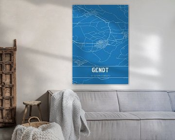 Blauwdruk | Landkaart | Gendt (Gelderland) van MijnStadsPoster