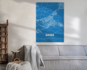 Blauwdruk | Landkaart | Gouda (Zuid-Holland) van MijnStadsPoster