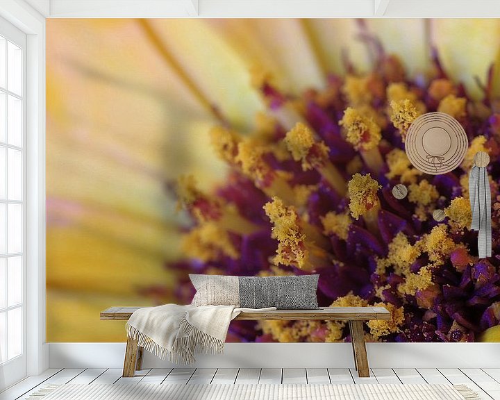 Sfeerimpressie behang: Gold flower, Goudsbloem Macrofotografie van Watze D. de Haan