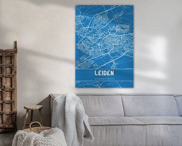 Blauwdruk | Landkaart | Leiden (Zuid-Holland) van MijnStadsPoster
