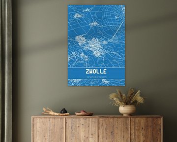 Blauwdruk | Landkaart | Zwolle (Overijssel) van MijnStadsPoster