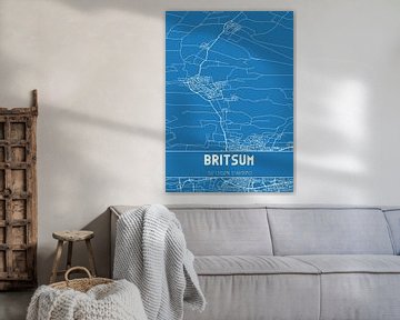 Blauwdruk | Landkaart | Britsum (Fryslan) van MijnStadsPoster